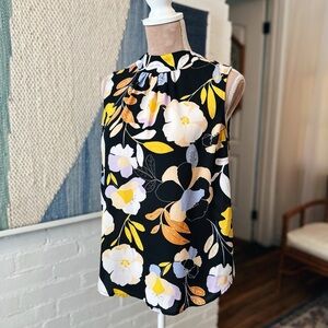 Who What Wear Black Floral High Neck Tank Top